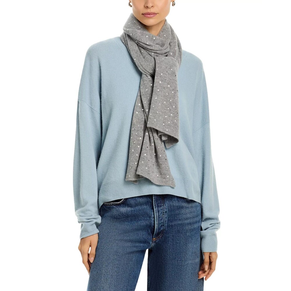 C by Bloomingdale's Women's 100% Cashmere Silver Foil Dots Scarf Gray One Size